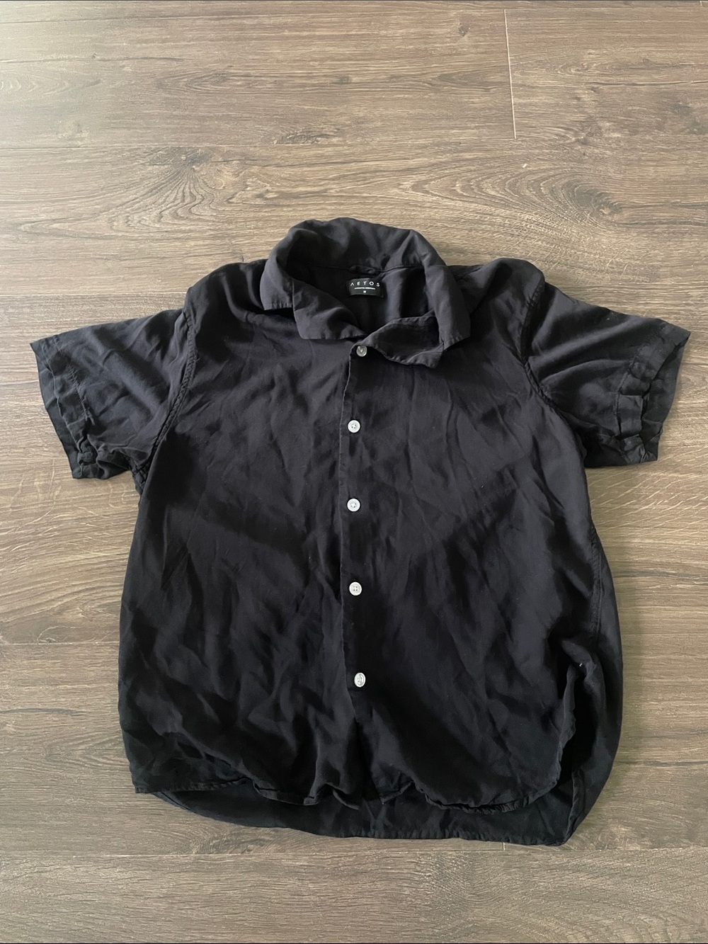Men's Aetos Short Sleeve Black Button-Up Shirt, Size Medium - Picture 1 of 6